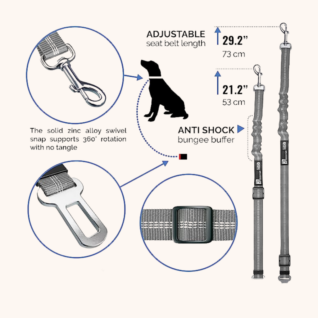 Dog Safety Seat Belt with Elastic Bungee Buffer